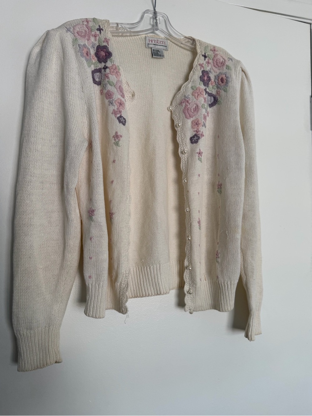 Cream Embroidered Floral Cardigan by Christina